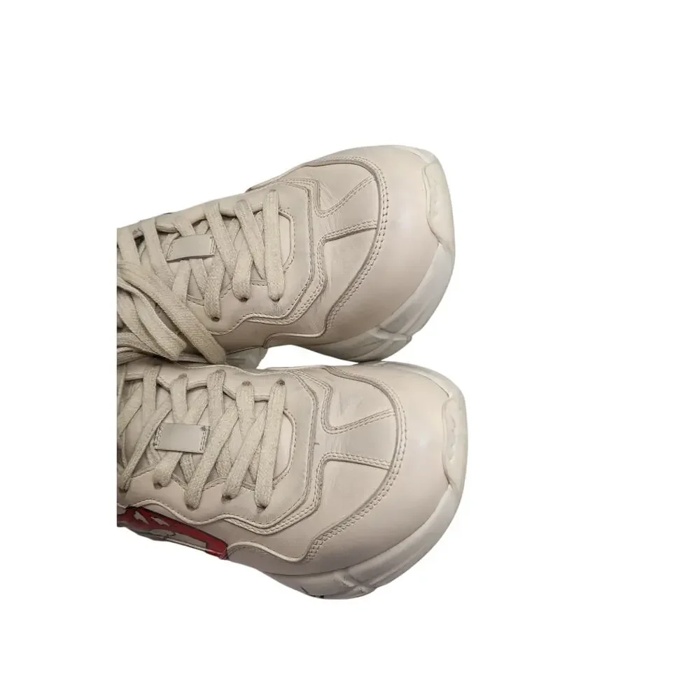 Gucci Rhyton Ivory Leather Mouth Print Lace-Up Sneakers Men's Size 5.5 US 6.5